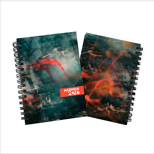 Agenda 2026 15X21cm com capa dura em papel empastada com cartão e debrú, laminação Prolan Wire-O e miolo pronto